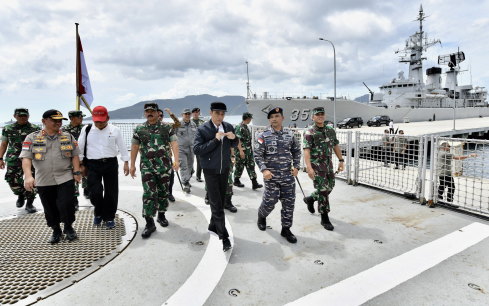 Indonesian President Joko Widodo visits a military base in the Natuna Islands, near the South China Sea, in January.