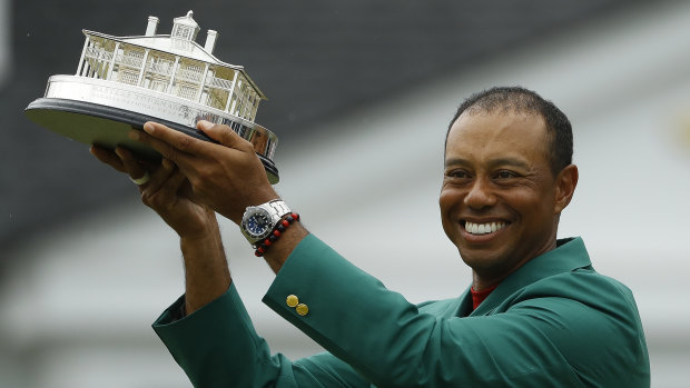It's the first time Woods has donned the green jacket as the Masters winner in 14 years.