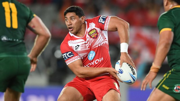 Jason Taumalolo celebrates Tonga's shock Test win over the Kangaroos.