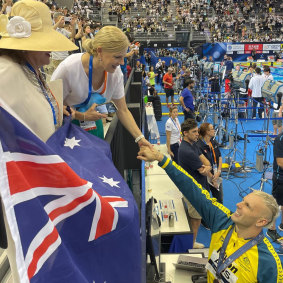 Kyle Chalmers and Gina Rinehart (in a hat) at the World Championships last year.