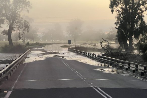 A flooded road in Gunnedah, in north-west NSW. 