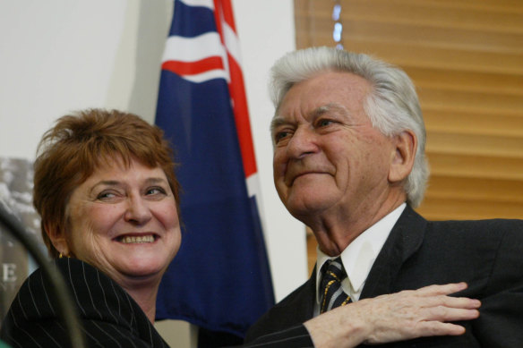 Susan Ryan and Bob Hawke at Parliament House in 2003.