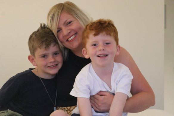 Lucy Kippist with her sons, Harry and Lachie.