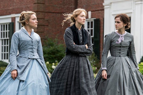 Florence Pugh, Saoirse Ronan and Emma Watson in Little Women.