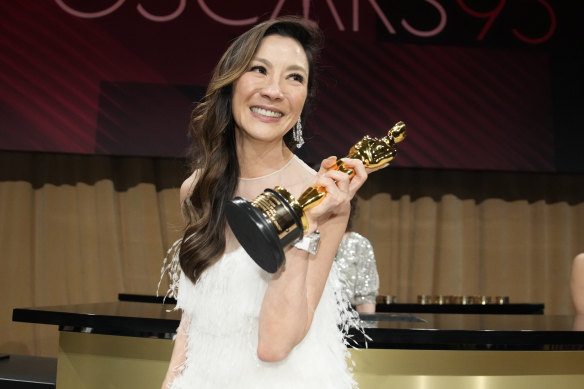 Michelle Yeoh with her Oscar which she won for best actress.