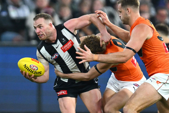 The recruitment of contested ball specialist Tom Mitchell has released Jordan De Goey and reduced Taylor Adams’ time in the midfield.