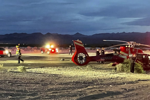 The Grand Canyon tour helicopter after the December 27, 2022, crash landing at the airport in Boulder City, Nevada.