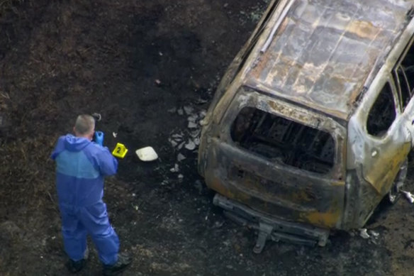 A burnt-out car – believed to be involved in the fatal shooting in South Yarra – was found in Churchill Park Drive, Rowville.