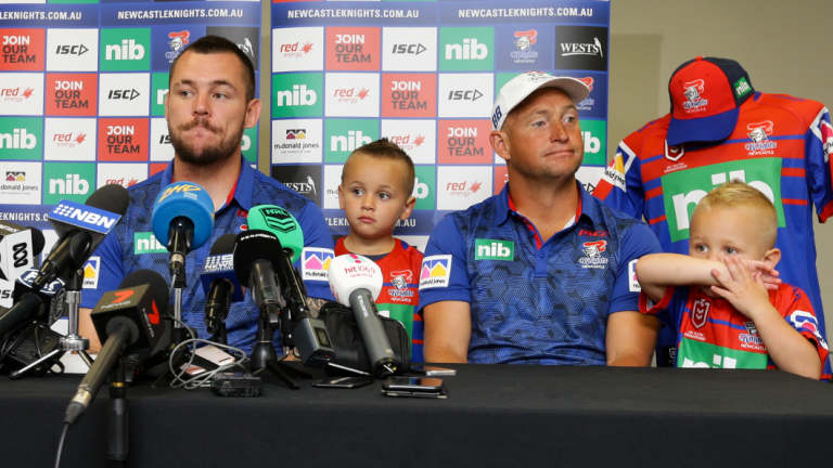 King of the kids: David Klemmer with coach Nathan Brown and his boys Cooper, left, and Jackson.