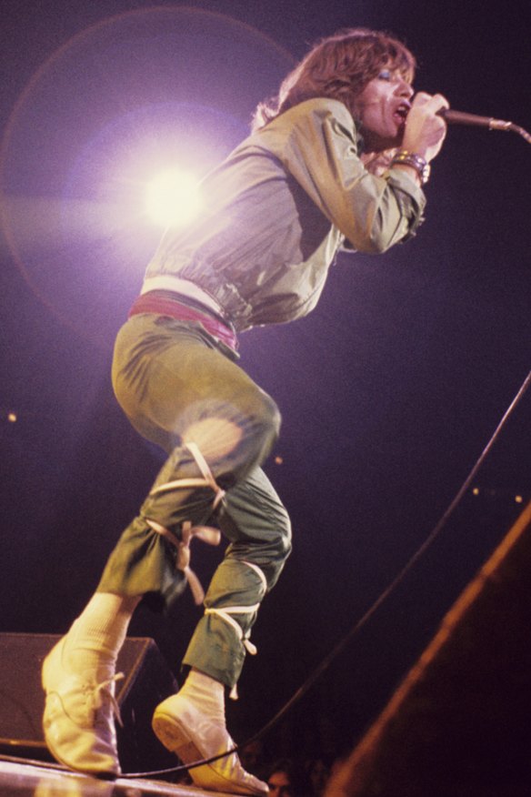Mick Jagger in Repetto ‘Zizi’ jazz shoes performing with the Rolling Stones in Atlanta, 1975.