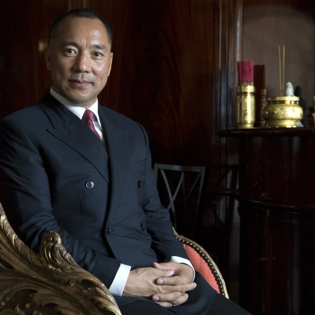 Guo Wengui in his apartment in Manhattan where he was arrested last month.