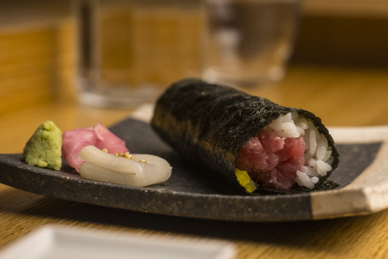 Most hand rolls, including the tuna-filled “torotaku”, are $9.50.