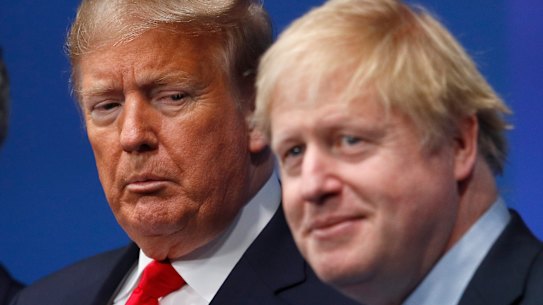 Donald Trump and Boris Johnson during a NATO group photo in 2019.