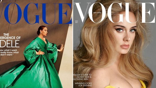 Adele on the cover of US Vogue, photographed by Alasdair McLellan and UK Vogue, photographed by Steven Meisel