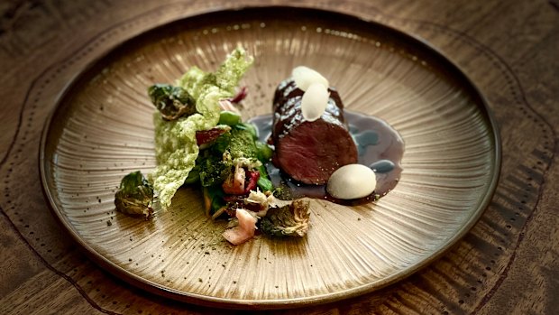 Kangaroo with rainbow chard and native basil.