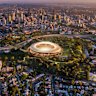 An artist’s impression of the planned Brisbane Stadium in Victoria Park. Construction of this facility and others could draw workers from WA.