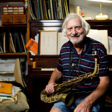 Doug Treloar at his home music studio in Fennell Bay.
