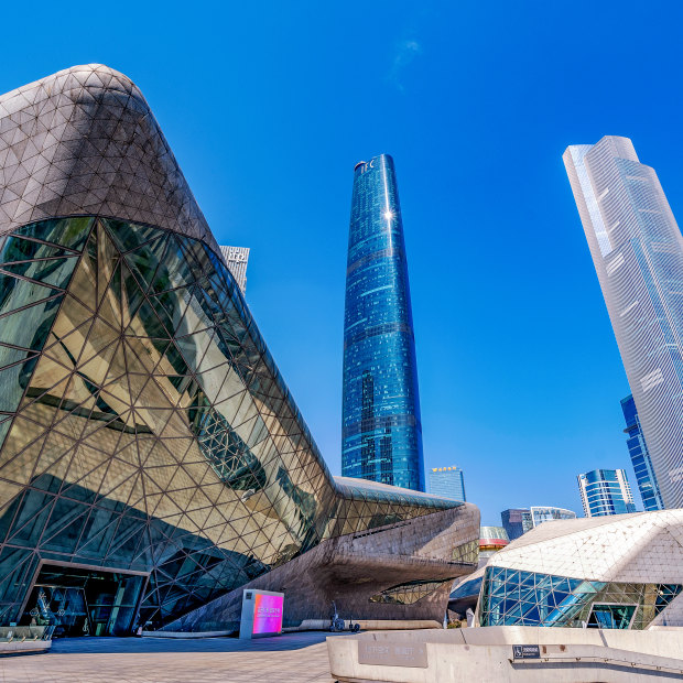 The Guangzhou Opera House is an outstanding example of contemporary architecture.