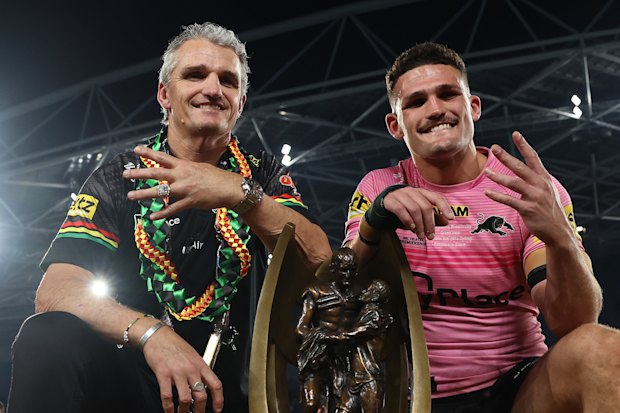 Ivan and Nathan Cleary after winning their fourth premiership.