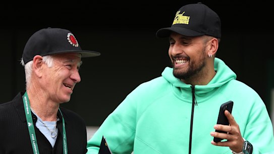 John McEnroe and Nick Kyrgios at Wimbledon ahead of the 2024 tournament.