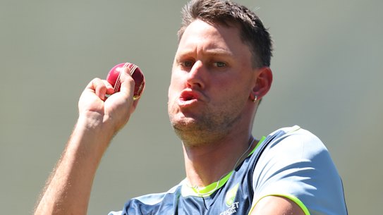 Beau Webster bowls in the nets in Perth on Monday.