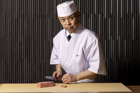 Koichi Minamishima behind the omakase counter at Minamishima in Richmond.