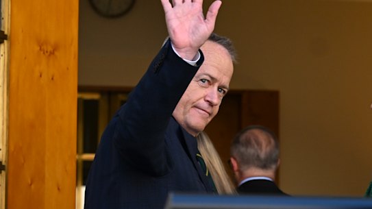 Farewell: Bill Shorten leaves the press conference announcing his departure on Thursday.