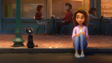 Bob (voiced by Simon Pegg) the cat is a good luck omen to Sam Greenfield (Eva Noblezada) in Luck.