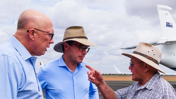Nationals Leader David Littleproud (centre) with Peter Dutton (left) during the election campaign.