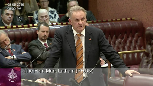 One Nation MP Mark Latham giving his maiden speech in the Legislative Council.