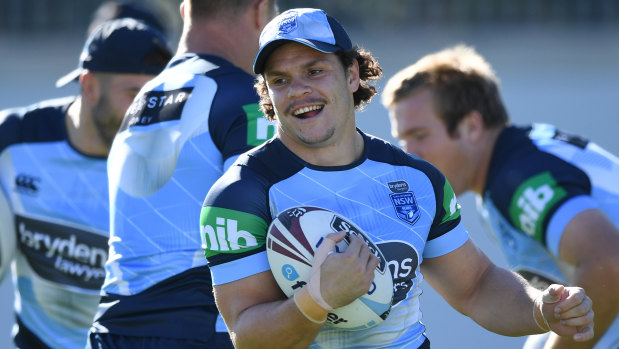 All smiles: James Roberts laughs at Blues training.