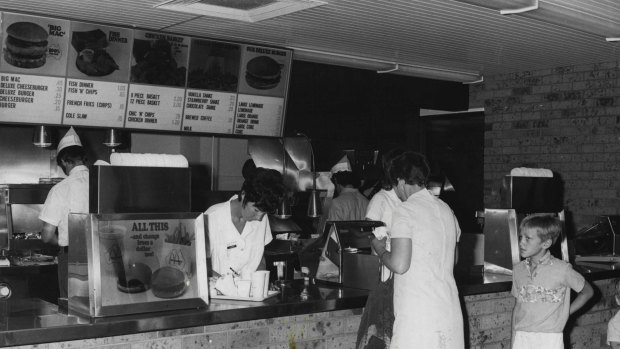 People waiting in line at the first McDonald's to open in Australia in 1970. 