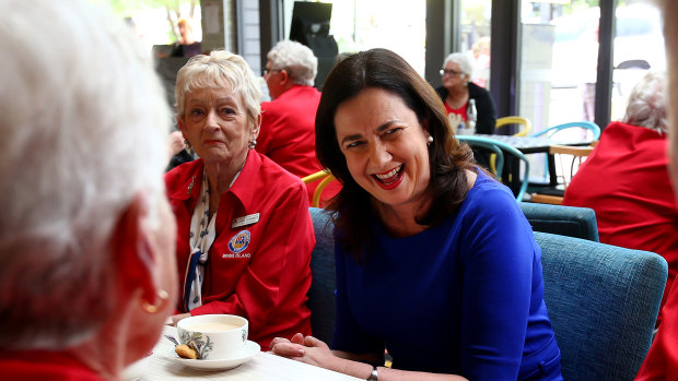 Palaszczuk talks with locals at the Bribie Island RSL on Monday
