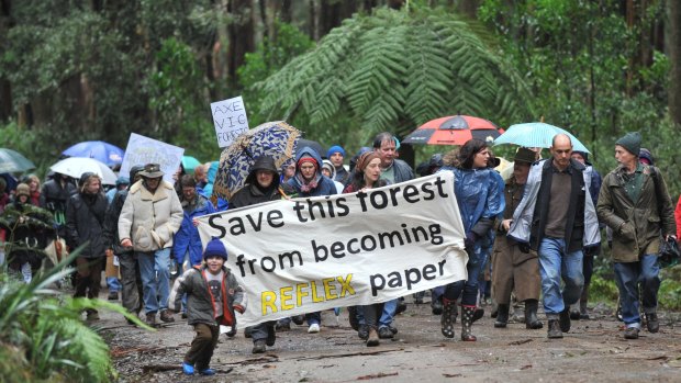 A 2011 protest against Reflex paper at Toolangi state forest.