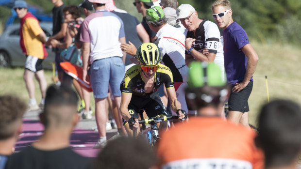 Struggle street: Mitchelton-Scott hope Adam Yates slipped well off the pace in today's stage.