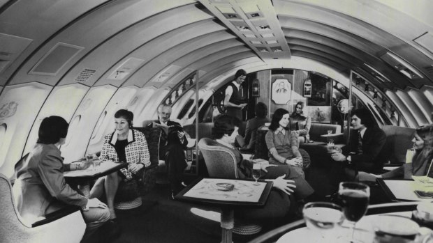 Living it up in the  lounge of a Qantas plane in 1971.