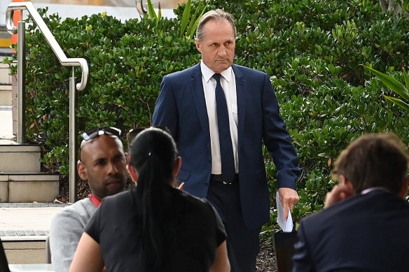 Manly Sea Eagles former chief medical officer Dr Nathan Gibbs arrives at court for the Keith Titmuss inquest.