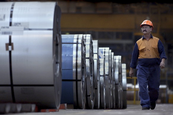 Finished coils of rolled steel at BlueScope's Port Kembla steelworks in NSW.