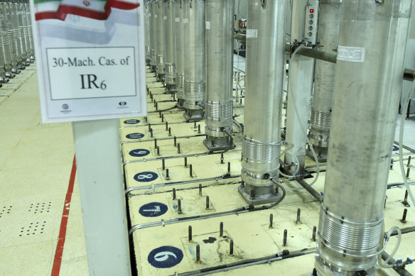 Centrifuge machines in the Natanz uranium enrichment facility.