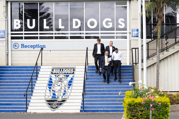Josh Addo-Carr leaves Bulldogs HQ at Belmore after his hearing on Thursday.