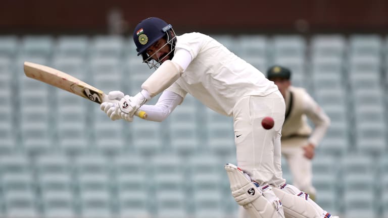 Cheteshwar Pujara in action against the Cricket Australia XI.