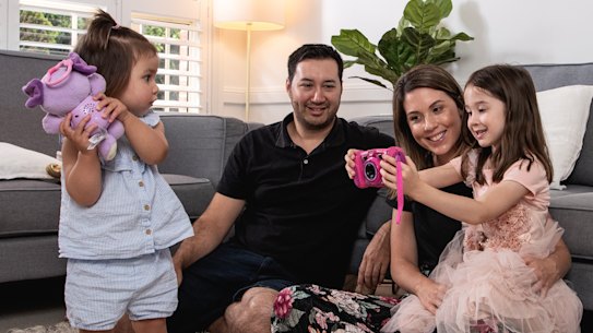 Danielle and Richard Johnson with Violet, 4; and Alice, 1. 
