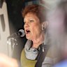 Pauline Hanson addresses a crowd at an anti-immigration rally in Melbourne in November.