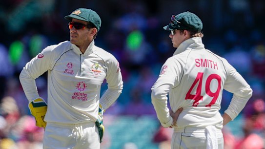Australian captain Tim Paine (left) is under pressure.
