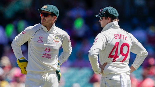 Australian captain Tim Paine (left) is under pressure.