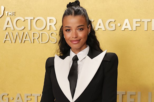 Actor Ella Balinska goes for the classic tux at a recent awards show.