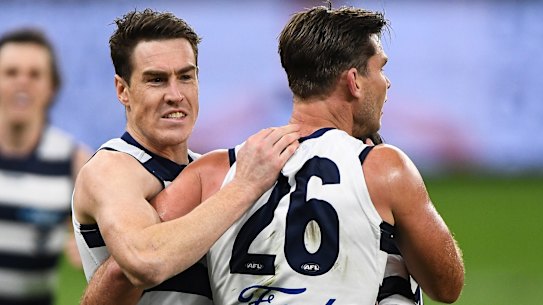 Jeremy Cameron and Tom Hawkins have been a formidable pairing this season.