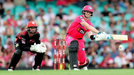 Steve Smith in action for the Sydney  Sixers during 2020.