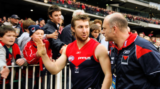 Close relationship: Former Melbourne player Brock McLean with then-coach Dean Bailey in 2008.