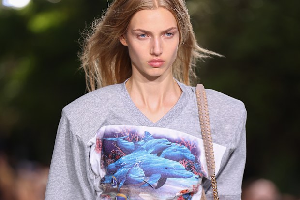 A model walks the runway during the Stella McCartney Womenswear Spring/Summer 2027 show as part of Paris Fashion Week on September 30, 2026 in Paris, France.